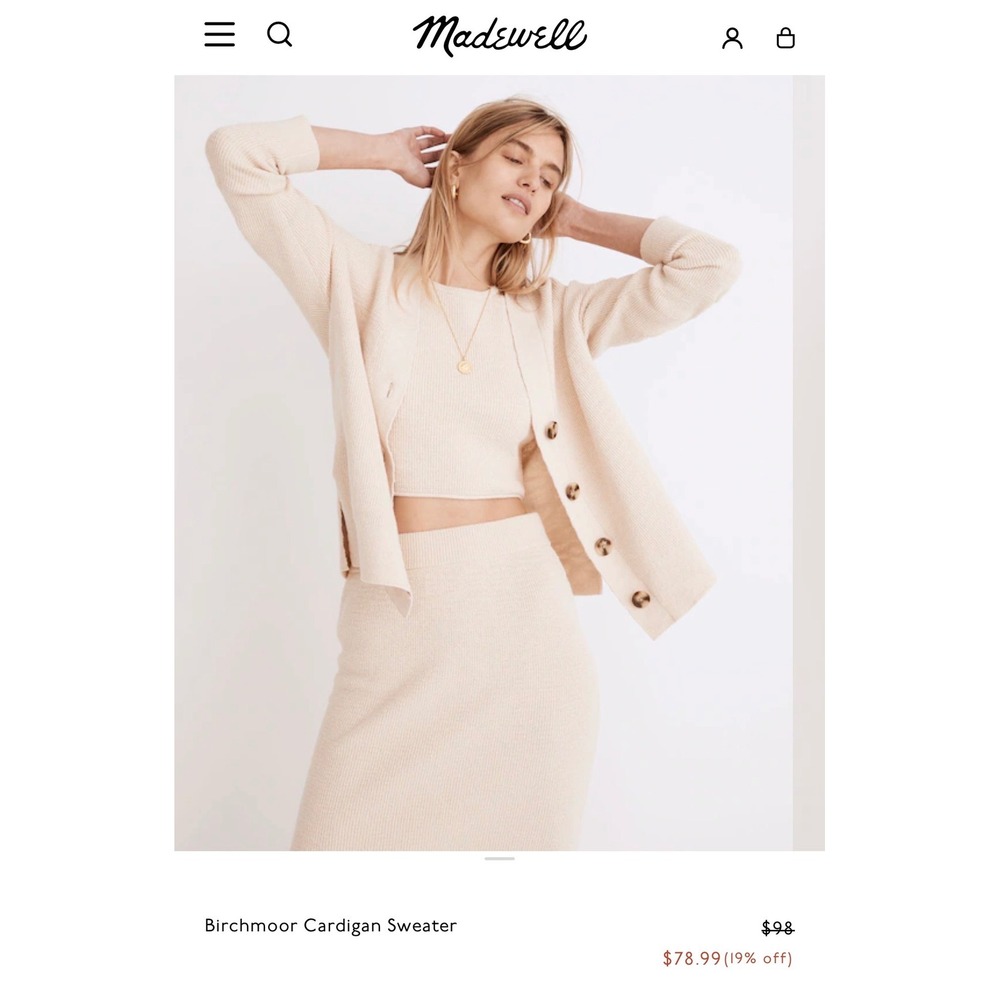 Madewell Birchmoor Cardigan Sweater Relaxed Fit Textured Ribbed Beige Large $98 - Picture 3 of 13